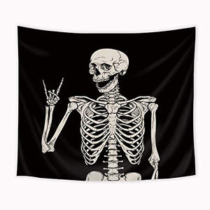 Riyidecor Skull Tapestry Wall Hanging 51Hx59W Inch Funny Black and White Skeleton Theme Home Decor for Men Women Gothic Hippie Halloween Bohemian Terror Rock and Roll Bedroom Living Room Dorm