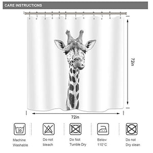 Riyidecor Funny Animal Shower Curtain Giraffe Jungle Safari Tropic African Wildlife Black and White Kid Boy Modern Designer Cool Bathroom Decor 72Wx72H inch 12 Pack Plastic Hooks