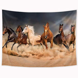 Riyidecor Horses Tapestry 60x80 Inch Galloping Wild Farm Animal Lifelike Running Desert Steed Lovely Painting Wall Art Decor Wall Hanging Indigenous Bedroom Living Room