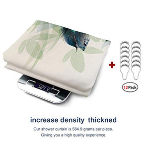 Riyidecor Peacock Feather Shower Curtain Thicken Heavy Duty Watercolor 12 Metal Hooks Weighted Hem Green Leaf Floral Teal Blue Vibrant Polyester Fabric Waterproof Bathroom Home Decor Set 72Wx72H Inch
