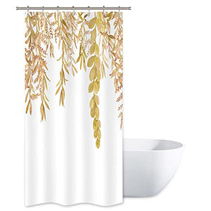 Riyidecor Orange Yellow Maple Leaves Single Stall Shower Curtain 36Wx72H Inch Sage Bathroom Decor Watercolor Spring Autumn Botanical Plants Fabric Waterproof Home Bathtub Decor 7 Pack Plastic Hook