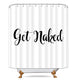 Riyidecor Get Naked Shower Curtain Funny White Unique Words Cute Script Men Women Polyester Waterproof Fabric 72 x 72 Inches with 12 Pack Plastic Shower Hooks Bathroom