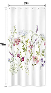Riyidecor Herbs Floral Plants Shower Curtain 39" W x 72" H Small Stall Watercolor Wildflowers Delicate Flower Pink Tansy Pansies Retro White Decor Fabric Bathroom Polyester Waterproof Plastic