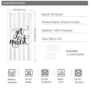Riyidecor Fashion Get Naked Shower Curtain Black and White Plastic Hooks 7 Pack Concise Decor Set Polyester Waterproof Fabric 36x72 Inch for Bathroom