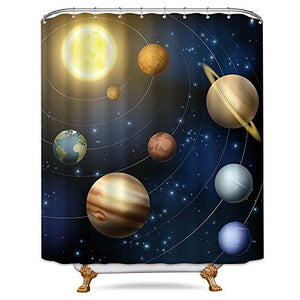 Riyidecor Planet Solar System Shower Curtain with Metal Hooks 12 Pack Universe Galaxy Space Educational Planetary Orbit Decor Fabric Bathroom Set Polyester Waterproof 72x72 Inch