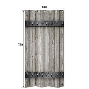 Riyidecor Rustic Stall Barn Door Shower Curtain 36Wx72H Small Farmhouse Wooden Metal Texture Bathroom Decor Fabric Polyester Waterproof with 7 Pack Plastic Shower Hooks