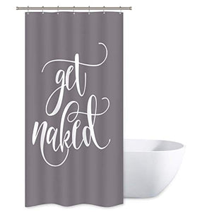 Riyidecor Small Stall Shower Curtain Half 36Wx72L Inch Get Naked Single Narrow Grey Words Modern Alphabet Cool Funny Fashion Polyester Waterproof Fabric 7 Pack Shower Hooks Bathroom Decor
