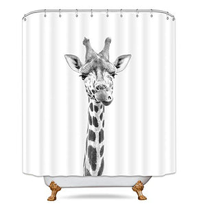 Riyidecor Funny Animal Shower Curtain Giraffe Jungle Safari Tropic African Wildlife Black and White Kid Boy Modern Designer Cool Bathroom Decor 72Wx72H inch 12 Pack Plastic Hooks