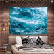 Riyidecor Ocean Tapestry 80Wx60H Inch Cute Calm Wave Sea Cool Water Nature Simple Aesthetic Blue White Art Wall Hanging Bedding Wall Art Decor Bathroom Fabric Home Dorm Living Room