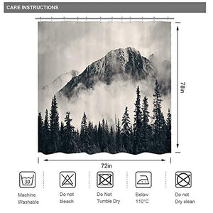 Riyidecor Forest Shower Curtain 72Wx78H Inch Metal Hooks 12 Pack National Parks Home Decor Smokey Mountain Tree Cliff Outdoor Idyllic Photo Art Decor Fabric Set