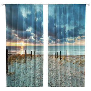 Riyidecor Ocean Beach Scenic Curtains Scenery Landscape Rod Pocket Art Hawaiian Tropical Sunset Seaside Blue Sky Sand Coastal Living Room Bedroom Window Drapes Treatment Fabric (2 Panels 42 x 63 Inch)