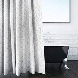 Riyidecor Chevron Extra Wide Shower Curtain 96Wx72H Inch Geometric Herringbone Striped Simple Modern Classy Neutral Contemporary 16 Pack Metal Hooks Decor Fabric Bathroom Set Polyester Waterproof