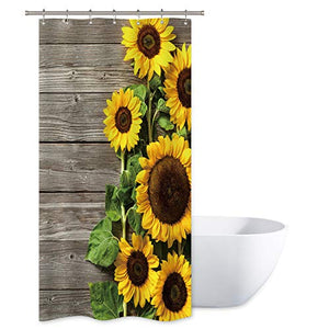 Riyidecor Stall Sunflower Shower Curtain 36Wx72H Inch Rustic Wood Rustic Floral Blooming Flower Plank Primitive Country Waterproof Fabric Bathroom Bathtub Home Decor 7 Shower Plastic Hooks