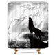 Riyidecor Wolf Silhouette Shower Curtain Black and White Howling Thunderstorm Moon Light Mystic Scary Scene Decor Fabric Bathroom Set Polyester Waterproof 72x72 Inch with Plastic Hooks 12 Pack