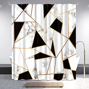 Riyidecor Marble Shower Curtain Black and White Geometric Surface Cracked Pattern Texture Pattern Art Printed Bathroom Decor Set Fabric Waterproof 12 Pack Plastic Hooks 60x72 inch