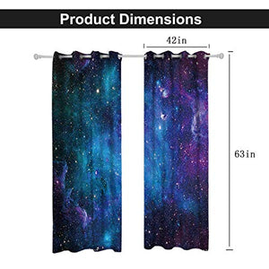 Riyidecor Galaxy Blackout Curtains (2 Panels 42 x 63 Inch) Nebula Outer Space Dark Blue Starry Sky Night Ocean Magical Universe Stars Printed Living Room Bedroom Window Drapes Treatment Fabric