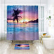 Riyidecor Beach Shower Curtain Ocean Sunrise Tropical Palm Tree Island Hawaiian Sunset Sea Waves Summer Bathroom Home Decor Set Waterproof Polyester 72WX72H Inch 12 Pack Plastic Hooks