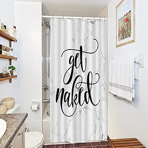 Riyidecor Small Stall Shower Curtain Marble Get Naked 36Wx72L Inch White Texture Abstract Nakey Cool Funny Fashion Modern Unique Urban Trendy Aesthetic Polyester Waterproof Home Bathroom Decor Fabric