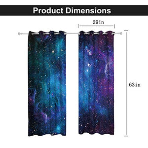 Riyidecor Outer Space Blackout Curtains Galaxy (2 Panels 29 x 63 Inch) Universe Blue Black Psychedelic Planet Nebula Starry Sky Living Room Bedroom Window Drapes Treatment Fabric