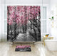 Riyidecor Blooming Pink and Gray Shower Curtain Forest Flowers Cherry Blossoms Park Spring Floral Trees Road Landscape Scenic Fabric Waterproof Bathroom Decor Set 72x72 Inch 12 Shower Plastic Hooks