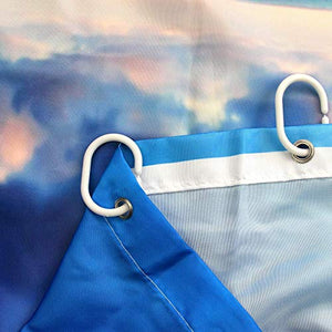 Riyidecor Ocean Beach Shower Curtain 72Wx72H Sunset Scenic Blue Sky Seaside Landscape Sand Decor Fabric Bathroom 12 Pack Plastic Shower Hooks