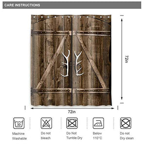 Riyidecor Wooden Garage Barn Door Shower Curtain 72Wx72H Inch Retro Rustic Farmhouse 12 Pack Metal Hooks Country Decor Fabric Bathroom Polyester Waterproof