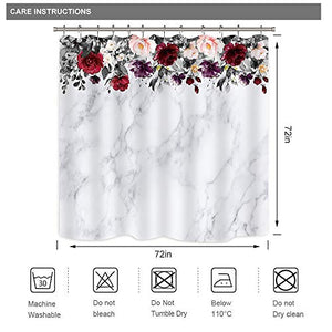 Riyidecor Gray Marble Colorful Flower Shower Curtain Grey Floral White Simple Modern Chic Beautiful Fabric Set Polyester Waterproof 72x72 Inch 12 Pack Plastic Hooks