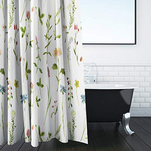 Riyidecor Small Stall Floral Fabric Shower Curtain 36Wx72H Inch Rustic Watercolor Flower Spring Season Decor Bathroom Fabric 7 Pack Plastic Shower Hooks Included
