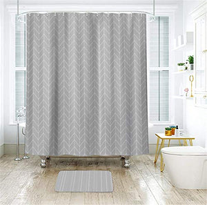 Riyidecor Chevron Shower Curtain Geometric Herringbone 72Wx84H Inch Grey Striped Simple Modern Classy Neutral Contemporary 12 Pack Hooks Bathroom Decor Waterproof