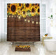 Riyidecor Rustic Sunflowers Wooden Board Light Shower Curtain Brown Yellow Country Spring Flowers Vintage Plant Kids Decor Fabric Nature Bathroom Polyester 72x84 Inch Include Plastic 12 Pack Hooks