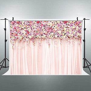 Riyidecor Bridal Floral Wall Backdrop Romantic Rose Flower Photography 10(W) x8(H) Feet Background Pink and White Carpet Decoration Wedding Props Party Photo Shoot Backdrop Blush Vinyl Cloth