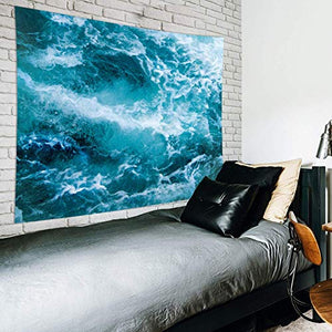 Riyidecor Ocean Tapestry 51x59Inch Cute Calm Wave Sea Cool Blue Nature Simple Aesthetic Art Wall Hanging Bedding Wall Art Decor Bathroom Fabric Home Dorm Living Room