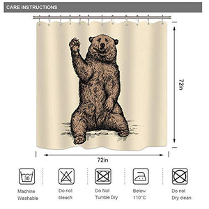 Riyidecor Funny Animal Brown Bear Shower Curtain Kids Farmhouse Country Hand Say Hello Decor Fabric Bathroom Polyester Waterproof 72Wx72H Inch 12-Pack Hooks