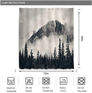 Riyidecor Extra Long National Parks Mountain Fabric Shower Curtain 72Wx84H inch Scenery Foggy Smokey Forest Tree Cliff Outdoor Idyllic Art Home Decor Bathroom Plastic Hooks 12 Pack