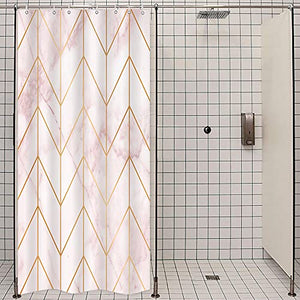 Riyidecor Stall Small Shower Curtain Half 36x72 Inch Pink Marble Geometric Chevron Herringbone Abstract Texture Chic Cool Luxurious Neutral Classy Aesthetic Bathroom Decor Fabric Polyester Waterproof