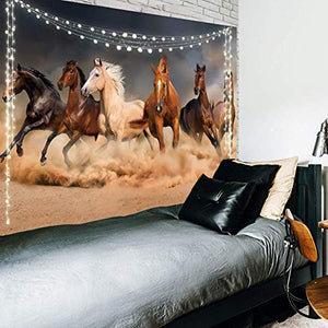 Riyidecor Horses Tapestry 60x80 Inch Galloping Wild Farm Animal Lifelike Running Desert Steed Lovely Painting Wall Art Decor Wall Hanging Indigenous Bedroom Living Room