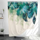 Riyidecor Peacock Feather Shower Curtain Thicken Heavy Duty Watercolor 12 Metal Hooks Weighted Hem Green Leaf Floral Teal Blue Vibrant Polyester Fabric Waterproof Bathroom Home Decor Set 72Wx72H Inch