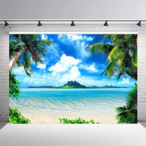 Riyidecor Summer Photo Backdrop 7x5 Feet Hawaiian Luau Tropical Beach Sea Blue Rainforest Photography Background Birthday Party Photo Shoot Backdrop Vinyl Cloth