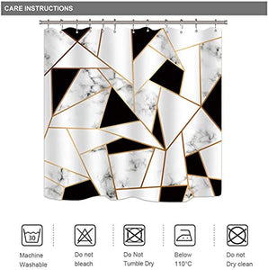 Riyidecor Fabric Marble Shower Curtain Set for Bathroom Decor 72Wx72H Inch Abstract Black White Geometric Bath Accessories for Men Kids Stone Surface Pattern Art Printed 12 Pack Plastic Hooks