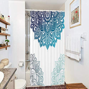 Riyidecor Stall Boho Paisley Shower Curtain 36Wx72H Inch Floral India Bohemia Blue White Flower Bathroom Decor Fabric for Bathtub 7 Pack Plastic Shower Hooks