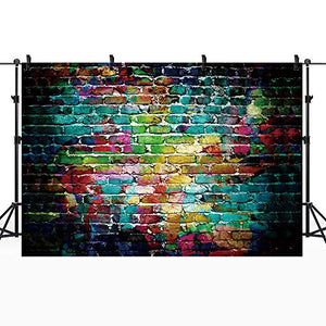 Riyidecor Graffiti Colorful Brick Wall Backdrop Rainbow Hip Hop Painting Fabric Polyester Cloth Photography Background Street Artistic 7Wx5H Feet Decoration Celebration Props Party Photo Shoot