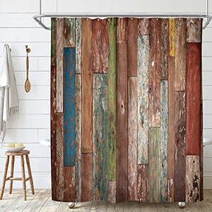 Riyidecor Extra Long Wooden Shower Curtain 72Wx84H Inch Farmhouse Wood Floor Rustic Planks Wood Grunge Lodge Hardwood Decor Fabric Bathroom Waterproof 12 Pack Plastic Hooks