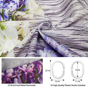 Riyidecor Lavender Flower Shower Curtain Rustic Wooden Floor Purple Lilac Floral Girls Woman Spring Romantic Decor Fabric Bathroom 72x72 Inch 12 Pack Plastic Shower Hooks Included