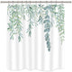 Riyidecor Green Leaves Shower Curtain 54Wx78H Inch Watercolor Spring Botanical Plant Branch Bouquet Fabric Waterproof Home Bathtub Decor 7 Pack Plastic Hook