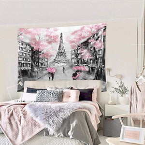 Riyidecor Pink Paris Eiffel Tower Tapestry for Living Room Wall Decor 51Hx59W Inch Paris Theme Backdrop Wall Hanging for Girls Women Vintage Modern Romantic France City Art Lover Couple Home Bedroom