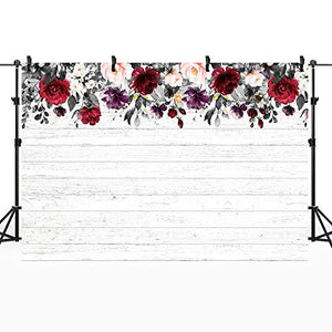 Riyidecor Floral Wooden Backdrop 7x5 Feet Rose Red Flower Wood Floor Rustic Photography Background Bridal Shower Wedding Studio Decor Props Photo Party Shoot Banner Vinyl Cloth