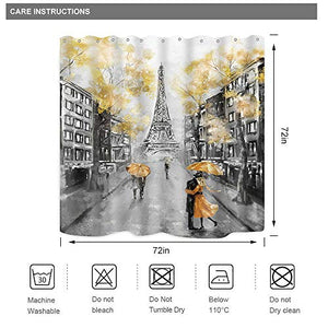 Riyidecor Paris Eiffel Tower Shower Curtain 72Wx72H Inch Black Yellow Oil Painting European City Fall Scenic Artwork Paris Themed Bathroom Decor Fabric Waterproof Home 12 Plastic Shower Hooks
