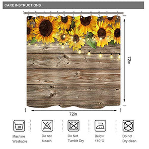 Riyidecor Rustic Sunflowers Shower Curtain Wooden Board Light Brown Yellow Country Spring Flowers Vintage Plant Kids Decor Fabric Nature Bathroom Polyester 72x72 Inch Include Plastic 12 Pack Hooks