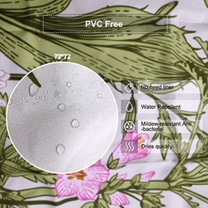 Riyidecor Thicken Heavy Duty Fabric Floral Shower Curtain for Bathroom Decor 72Wx72H Inch Flower Green Leaves Botanical Decorative Bath Set Plants Bathroom Accessories Waterproof 12 Pack Hooks