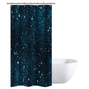 Riyidecor Small Stall Night Sky Stars Shower Curtain (No Glitter) 39Wx72H Inch Dark Blue Cosmic Starry Fantasy Galaxy Universe Fabric Waterproof Bathroom Home Decor 7 Plastic Hooks